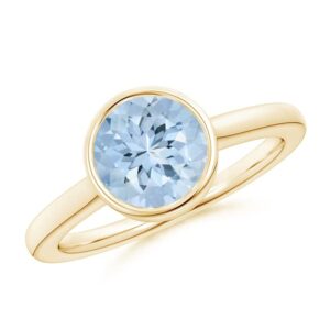 CARILLON Solitaire Round 0.60 Ctw Aquamarine Gemstone 925 Sterling Silver Stacking Solid Ring (Yellow Plated, 4)