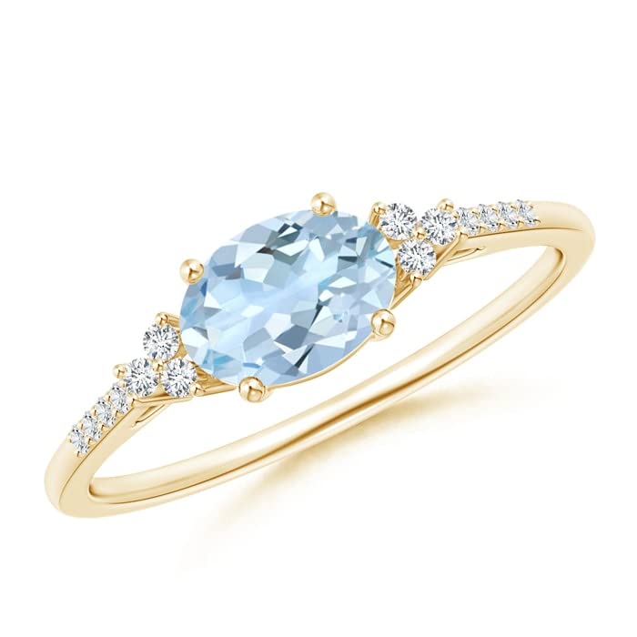 CARILLON 925 Sterling Silver 0.75 Ctw Oval Aquamarine Gemstone Women Love Cluster Ring GIFT FOR HER (Yellow Plated, 9.5)