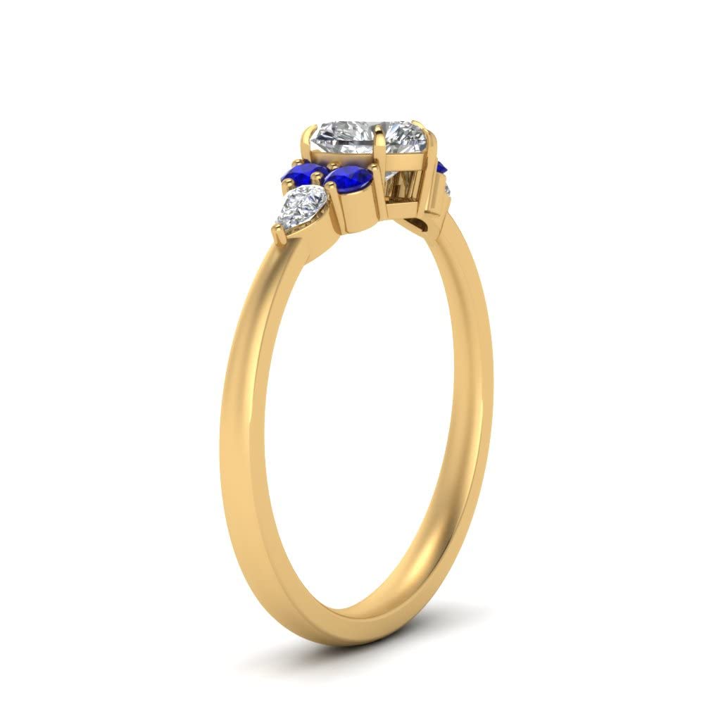 Gemsonclick New Year's Gifts daughter ring jewelry gifts for her rings unique jewelry 14k Yellow Gold Plated Created Blue Sapphire Heart Shape Blue Color Side Stone Rings Basket Setting in Size 7