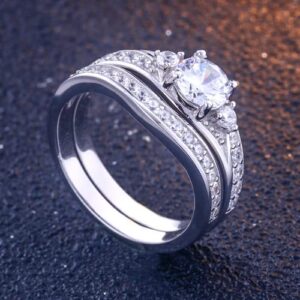 Vintage Bridal Sets Wedding Rings for Women Engagement Ring Set Platinum Plated Silver, 1 Carat Center Moissanite Wedding Ring Set Anniversary Promise Rings