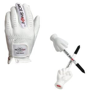 Nice Shot Bundle The Bird Men's Right Hand Cadet Medium White Cabretta Leather Golf Glove Patented Design Golf Tees - Express Yourself - 3 1/4 Inch Golf Tees - 12 Pack