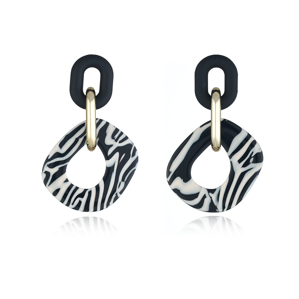 Fashion Circle Dangle Earrings Acrylic Black White Zebra Print Geometric Round Drop Earrings Chunky Paperclip Chain Link Dangling Earrings Statement Trendy jewelry gift for Women