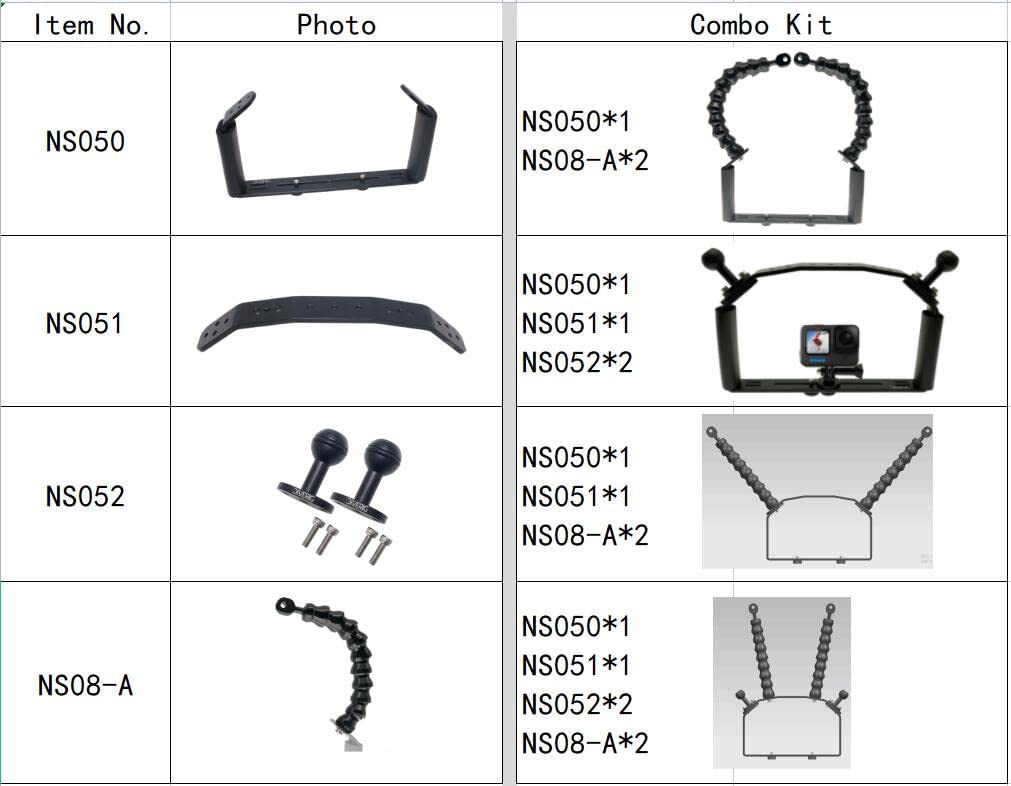 nitescuba Underwater Handle Tray Bracket Aluminum Alloy Dual Handheld Video Light Stabilizer Tray for Camera housing，Handle Grip for gopro Set up Works for Hero 10,Action Camera