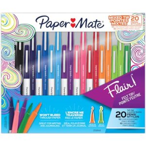 paper mate flair felt tip pens, bold and medium point, 0.7 mm, assorted colors, pack of 20 pens