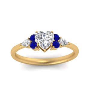 gemsonclick new year's gifts daughter ring jewelry gifts for her rings unique jewelry 14k yellow gold plated created blue sapphire heart shape blue color side stone rings basket setting in size 7