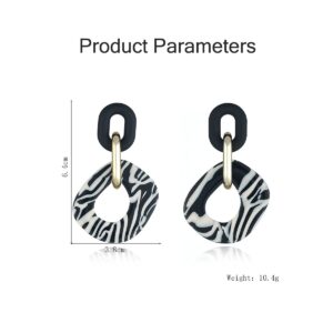 Fashion Circle Dangle Earrings Acrylic Black White Zebra Print Geometric Round Drop Earrings Chunky Paperclip Chain Link Dangling Earrings Statement Trendy jewelry gift for Women