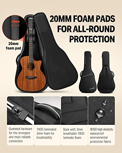 Donner Acoustic Guitar Beginner Full Size 41 Inch Soild Mahogany Top Cutaway Grand Auditorium Adult Starter Bundle Kit with Gig Bag Strap Tuner Capo Pickguard String 4 Picks Cloth Right Hand BLACK