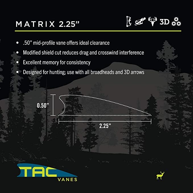 TAC Vanes 2.25" Matrix Shield Cut Vanes, Pack of 100, Olive Drab Green, Vanes for Archery Bowhunting and Recreational Shooting…