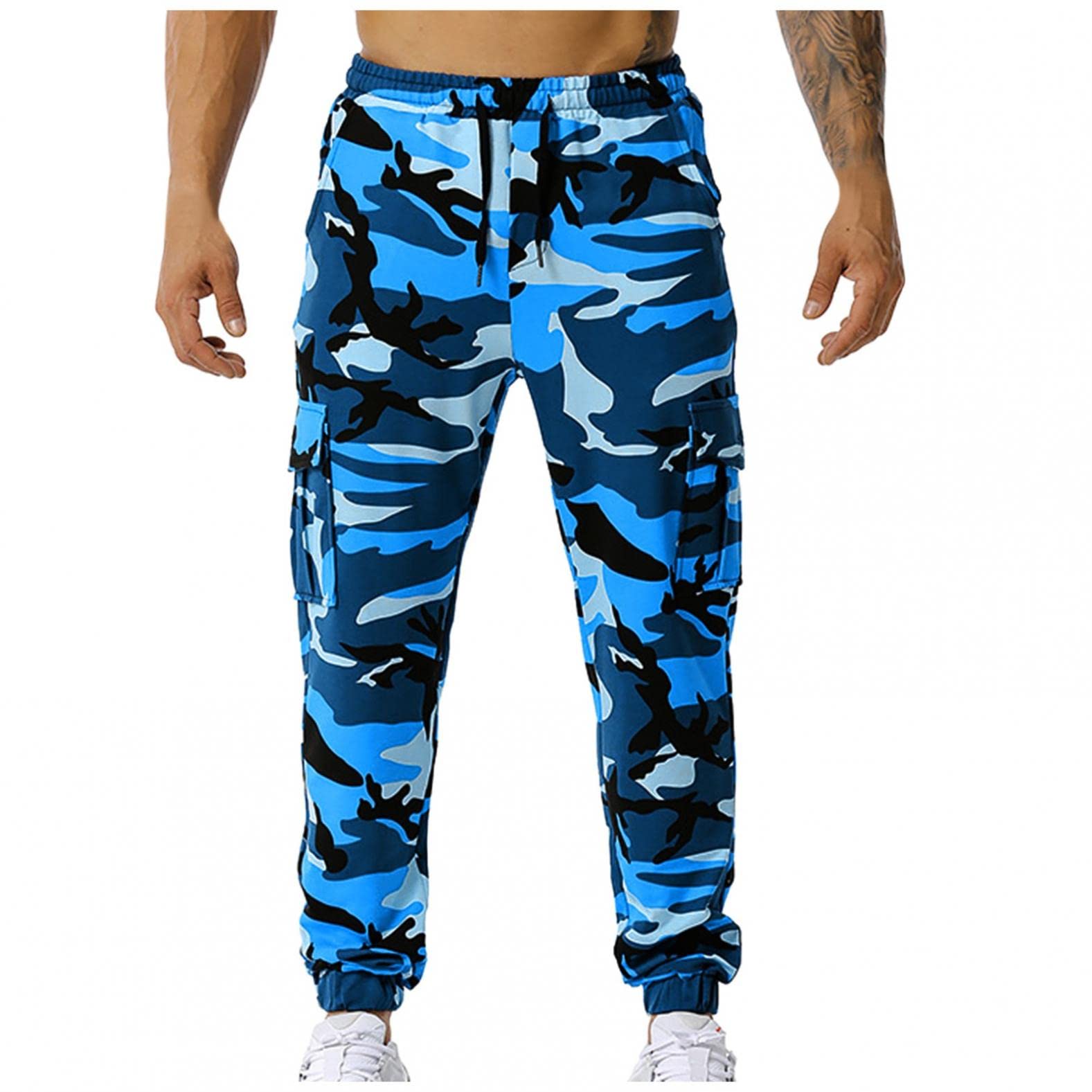 CHSWVUKQ Men's Casual Camouflage Cargo Jogging Elastic Mid-Waist Military Army Camo Combat Work Sweatpants with Pockets