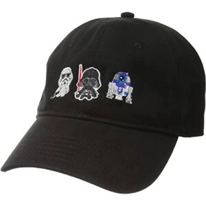 concept one star wars dad hat, darth vader, r2-d2 and stormtrooper cotton adult baseball cap with curved brim, black, one size