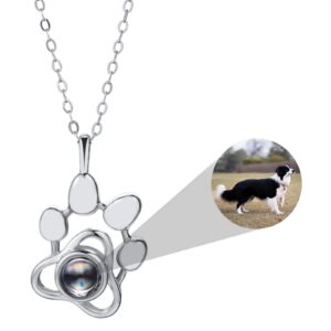 inblue personalized picture projection necklace sterling silver paw print charm, pet image inside remembrance gift custom cat dog bunny memorial gifts for women female friend new dog owners