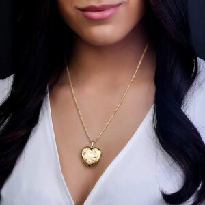 PicturesOnGold.com Personalized Gold Heart Locket Necklace for Women with 4-Page Photo's Heart Locket Necklace 1 1/4 Inch x 1 1/4 Inch in 14K Gold