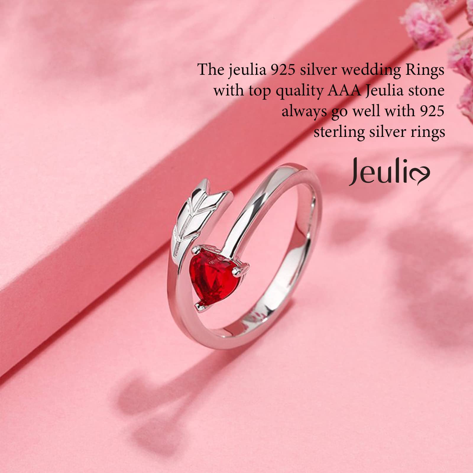 Jeulia Sterling Silver Couple Band for His and Her Heart Cut Matching Anniversary Wedding Garnet Red Diamond rings Engraving Jewelry Set Valentine Mother's Day with Gift Box (Women's Band, 10)