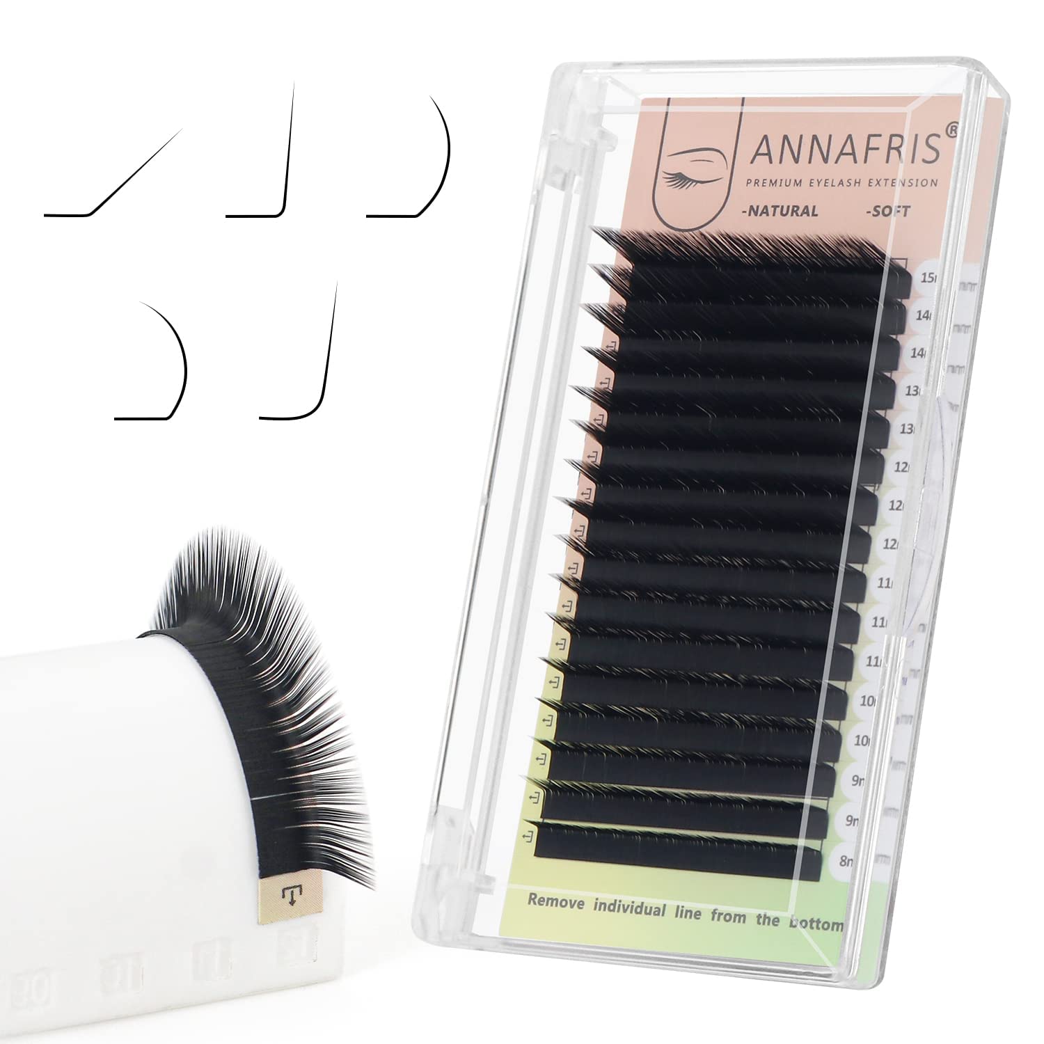 ANNAFRIS L/L+/LC/LD/LU(M) Curl Individual Eyelash Extension Natural Synthetic Mink Matte Black False Lashes Extension Faux Cils Maquillage (LC Curl, 0.10 8-15mm Mix)