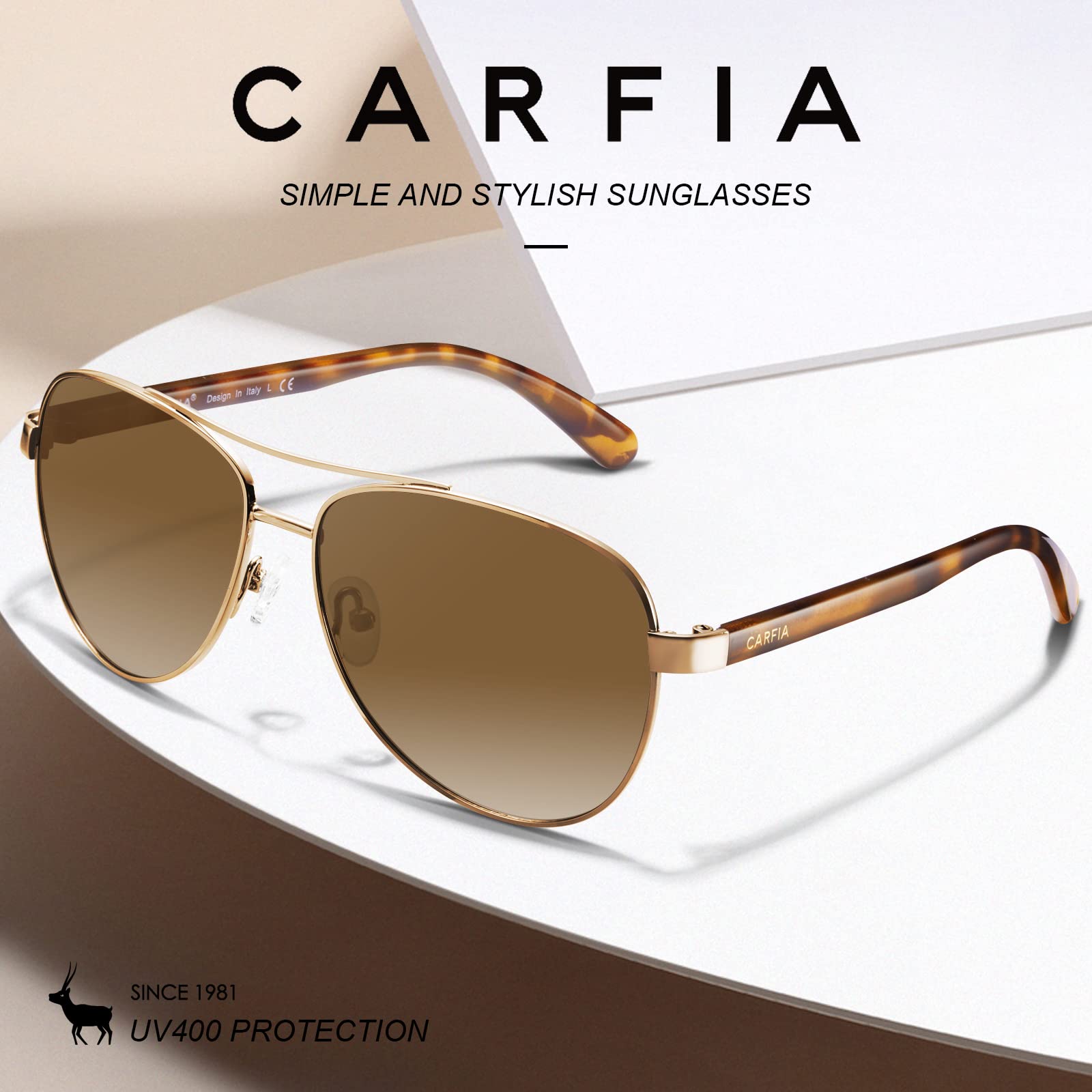 CARFIA Retro Trendy Pilot Sunglasses for Women Polarized UV Protection, Lightweight Outdoor Driving Lady Sunnies Metal Frame