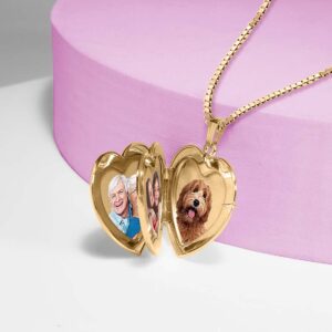 PicturesOnGold.com Personalized Gold Heart Locket Necklace for Women with 4-Page Photo's Heart Locket Necklace 1 1/4 Inch x 1 1/4 Inch in 14K Gold