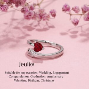 Jeulia Sterling Silver Couple Band for His and Her Heart Cut Matching Anniversary Wedding Garnet Red Diamond rings Engraving Jewelry Set Valentine Mother's Day with Gift Box (Women's Band, 10)