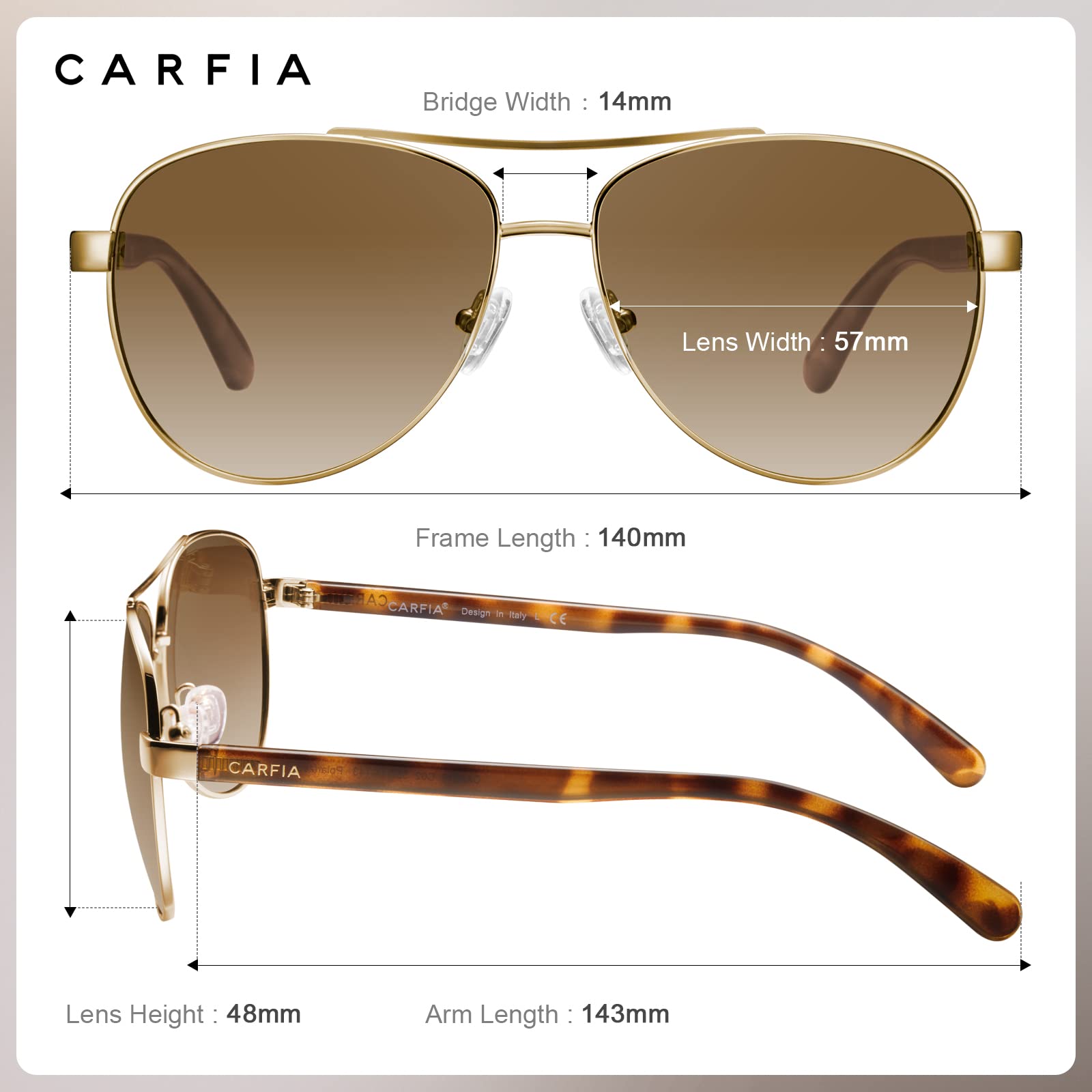 CARFIA Retro Trendy Pilot Sunglasses for Women Polarized UV Protection, Lightweight Outdoor Driving Lady Sunnies Metal Frame