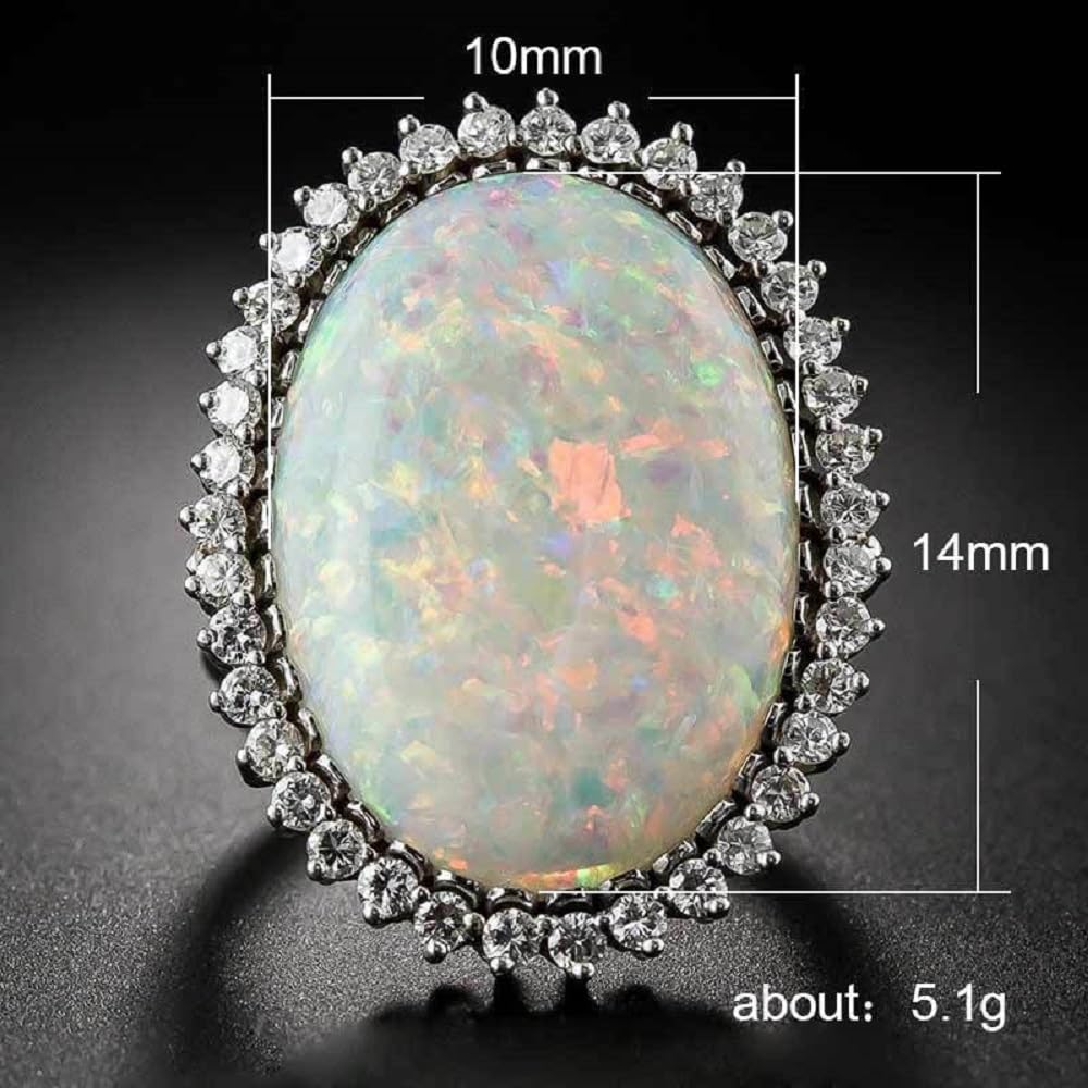 Luxury Fashion Exaggerated Opal Ring in Sterling Silver Cushion Cut 4 Carat Zircon Diamond Eternal Love Collection Anniversary Promise Ring Engagement Women's Wedding Ring 532 (8)