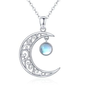 Midir&Etain Moon Necklace 925 Sterling Silver Moon Stone Necklace Celtic Knot Moon Pendant Moon Jewelry Gift Women