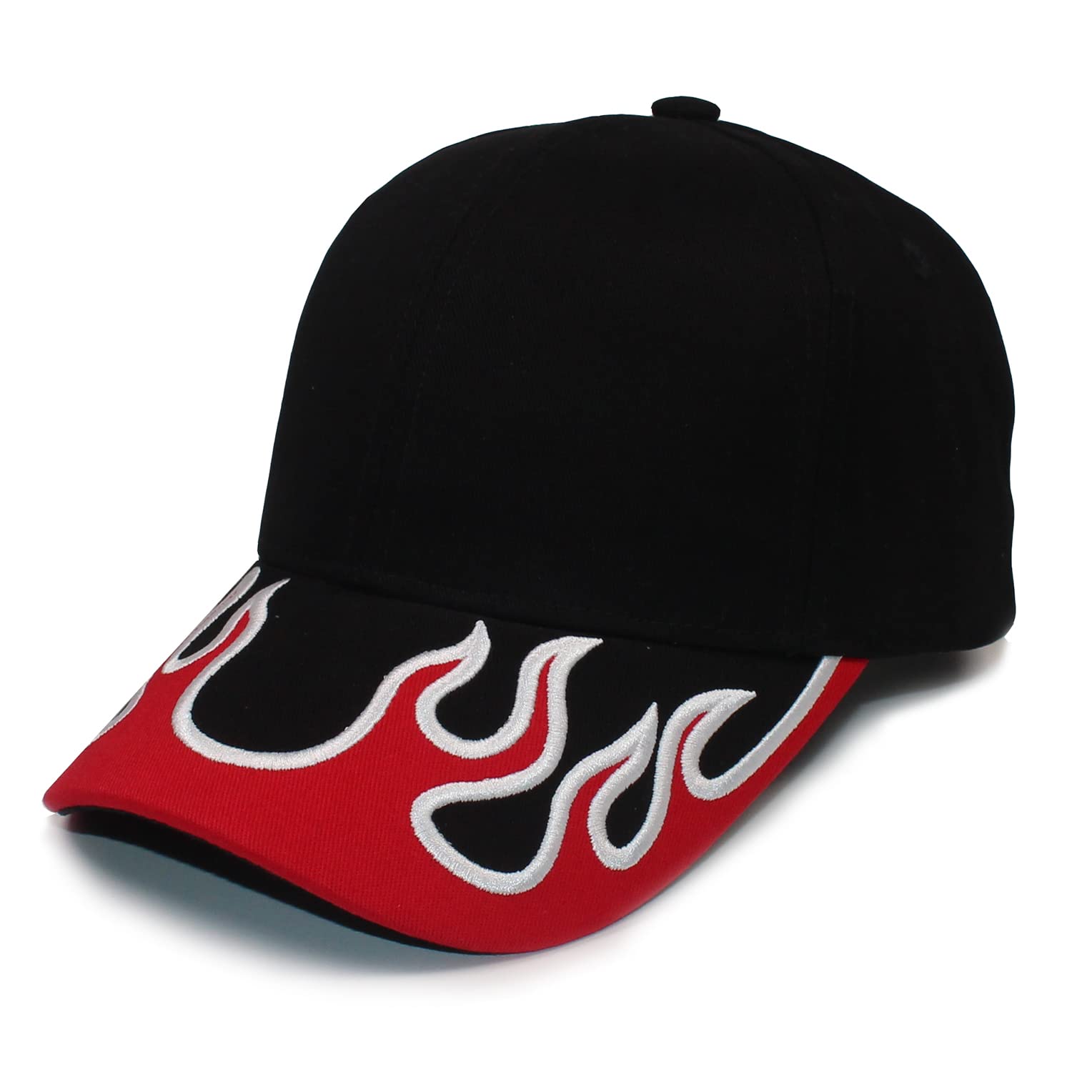 Racing Embroidered Flame Baseball Cap Snapback Trucker Hiking Hat (Red)