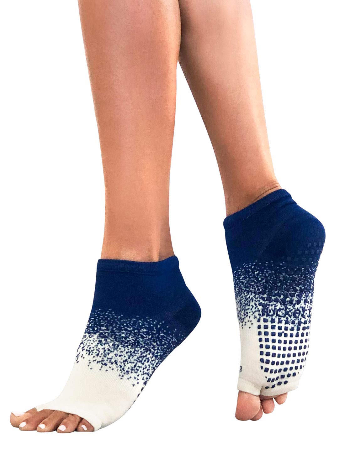 Tucketts Anklet Toeless Non-Slip Grip Socks - Anti Skid Yoga, Barre, Pilates, Home & Leisure, Pedicure - L/XL - 1 pair Blue Effervescent Large