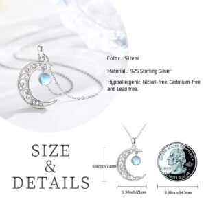 Midir&Etain Moon Necklace 925 Sterling Silver Moon Stone Necklace Celtic Knot Moon Pendant Moon Jewelry Gift Women