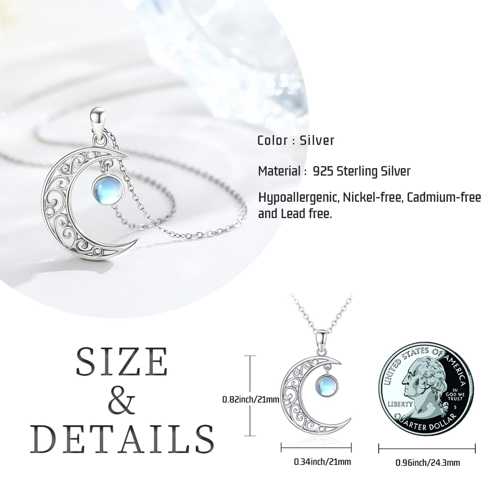 Midir&Etain Moon Necklace 925 Sterling Silver Moon Stone Necklace Celtic Knot Moon Pendant Moon Jewelry Gift Women