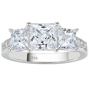 sheloves 2 ct three-stone princess cut cubic zirconia engagement ring for women 925 sterling silver sz 6