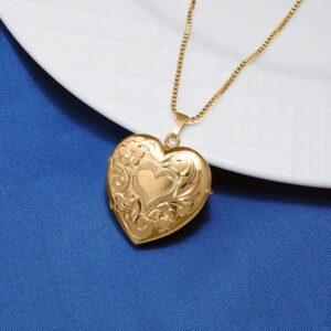 PicturesOnGold.com Personalized Gold Heart Locket Necklace for Women with 4-Page Photo's Heart Locket Necklace 1 1/4 Inch x 1 1/4 Inch in 14K Gold