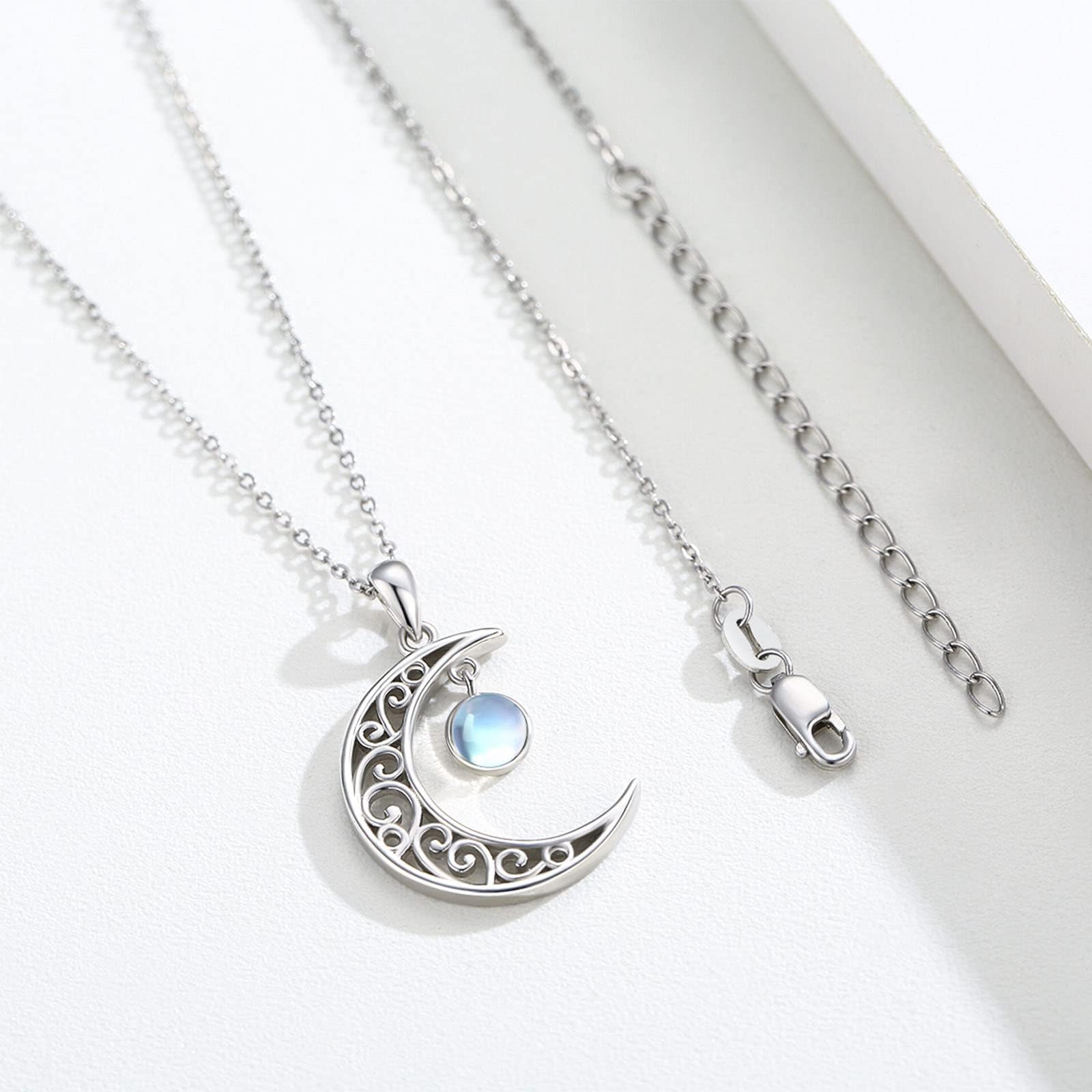 Midir&Etain Moon Necklace 925 Sterling Silver Moon Stone Necklace Celtic Knot Moon Pendant Moon Jewelry Gift Women