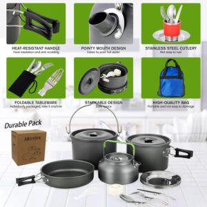 MEETSUN Camping Cookware Set 37 PCs,Large Size Hanging Pot with Camping Pots and Pans Set,Camping Cooking Set for 6 Person, Camping Mess Kit wiht Cups Dishes Forks Spoons Knives for Camping Hiking