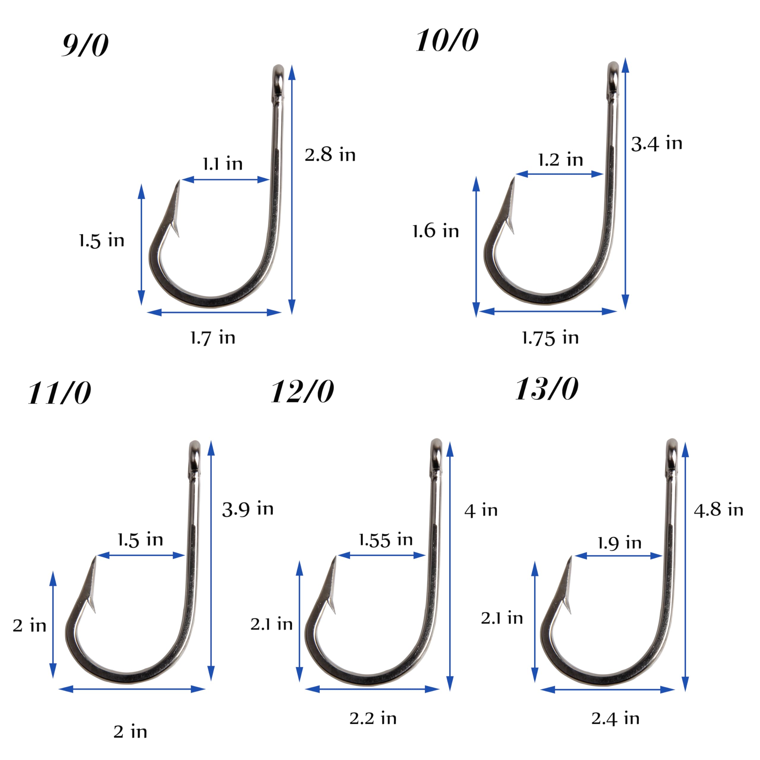 Saltwater Fishing Hooks Southern Tuna Hooks, 15pcs Big Game Hooks Trolling Hooks Stainless Steel Fishing Hooks Forged Extra 6X Strong Circle Hooks Ultra Sharp Knife Point Hooks