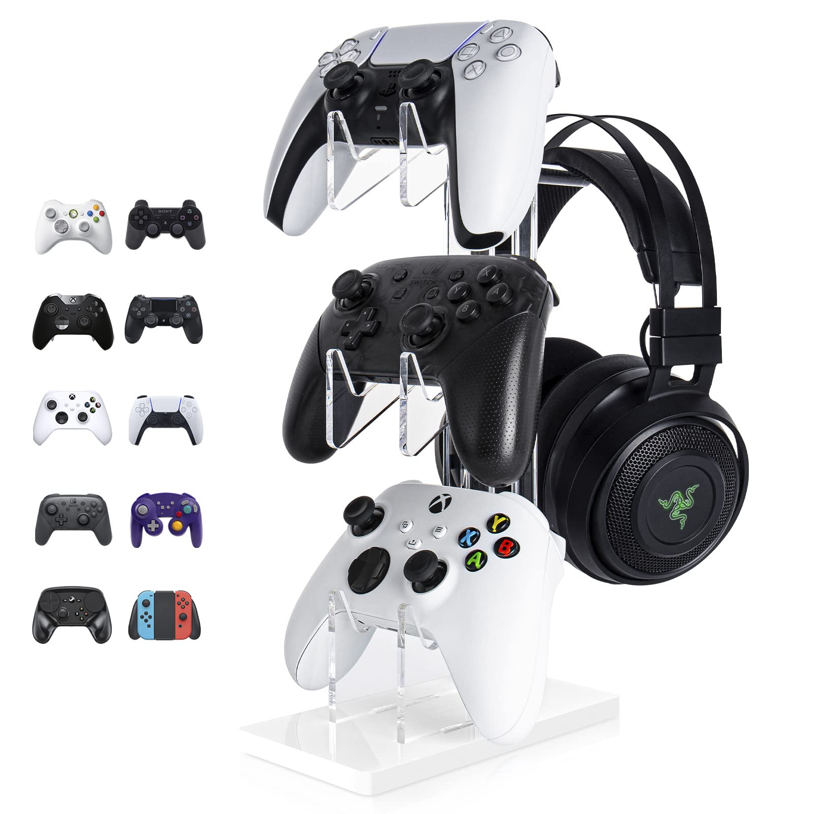 OAPRIRE Universal 3 Tier Controller Holder and Headset Stand for PS5 PS4 XBOX ONE SWITCH STEAM, Controller Stand Gaming Accessories, Build Your Game Fortresses (White)