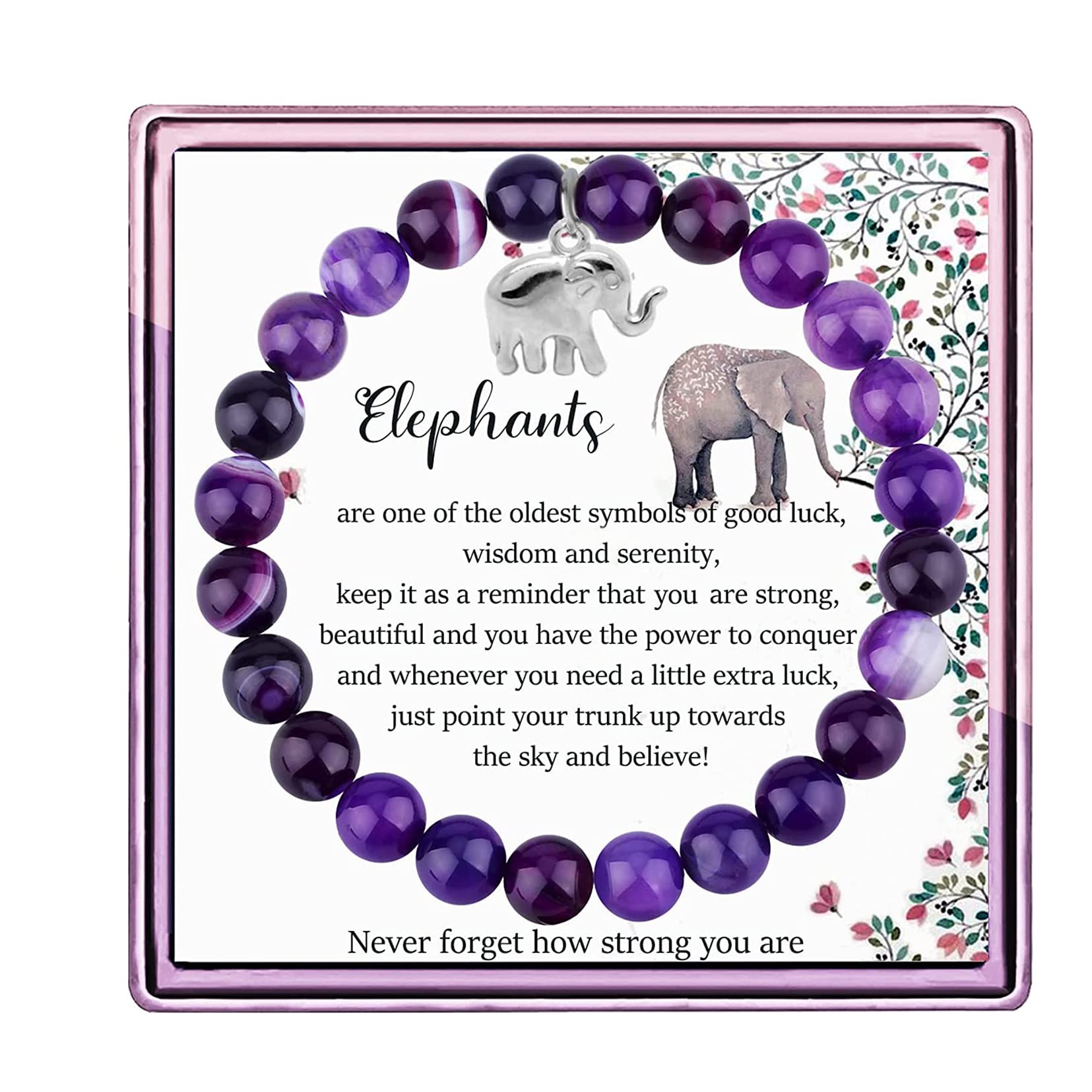 ARHTF Lucky Elephant Bracelet for Women Elephant Gifts Never Forget How Strong You Are Elephant Inspirational Gifts (purple elephant)