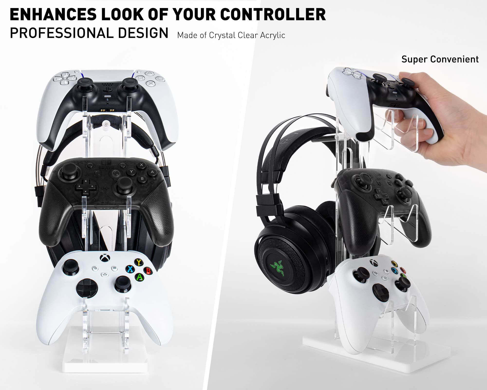 OAPRIRE Universal 3 Tier Controller Holder and Headset Stand for PS5 PS4 XBOX ONE SWITCH STEAM, Controller Stand Gaming Accessories, Build Your Game Fortresses (White)