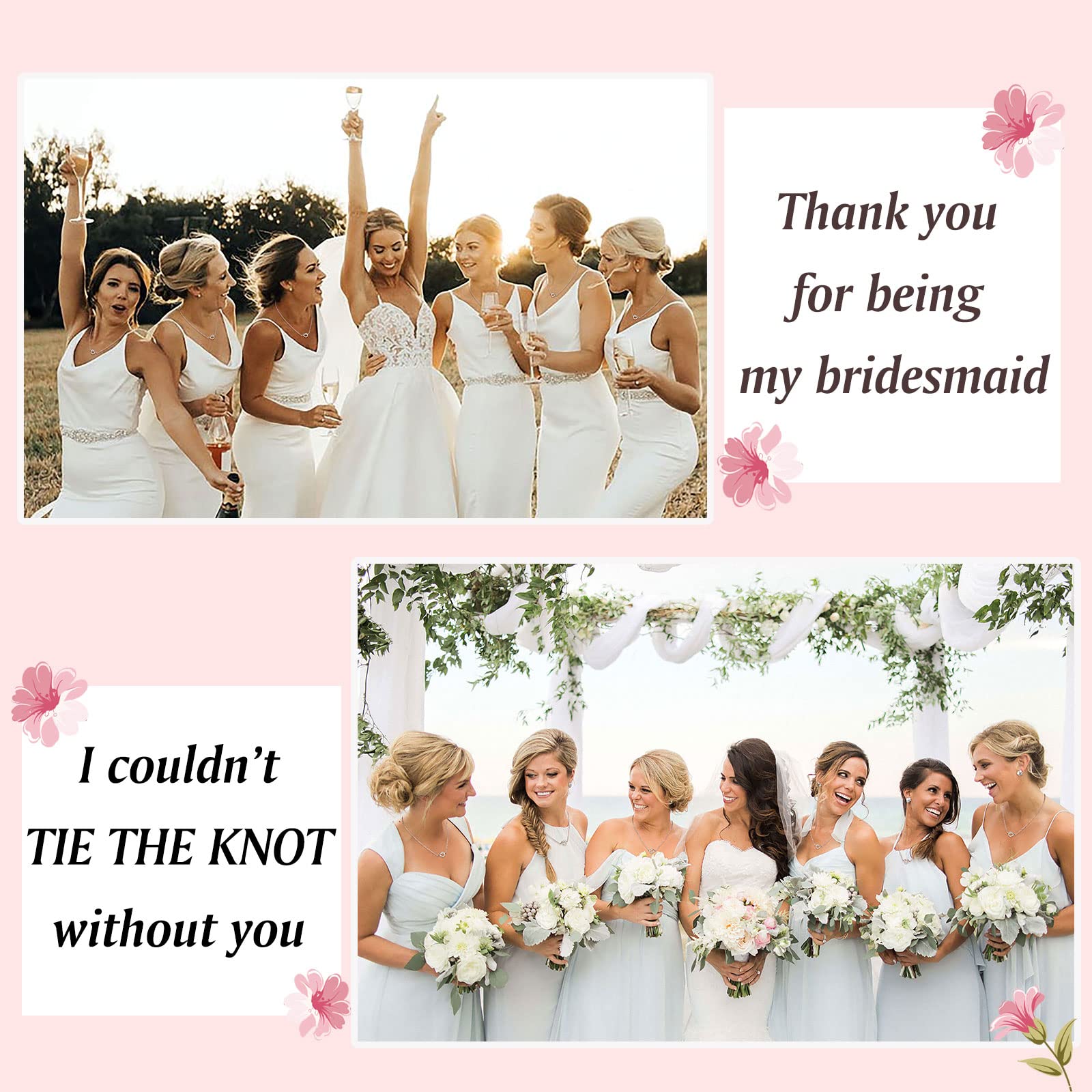 UPROMI Bridesmaids Gifts Wedding Day Thank You Tie the Knot Necklace Bridesmaid Necklace Set of 6 Bridesmaids Proposal Gifts for Woman