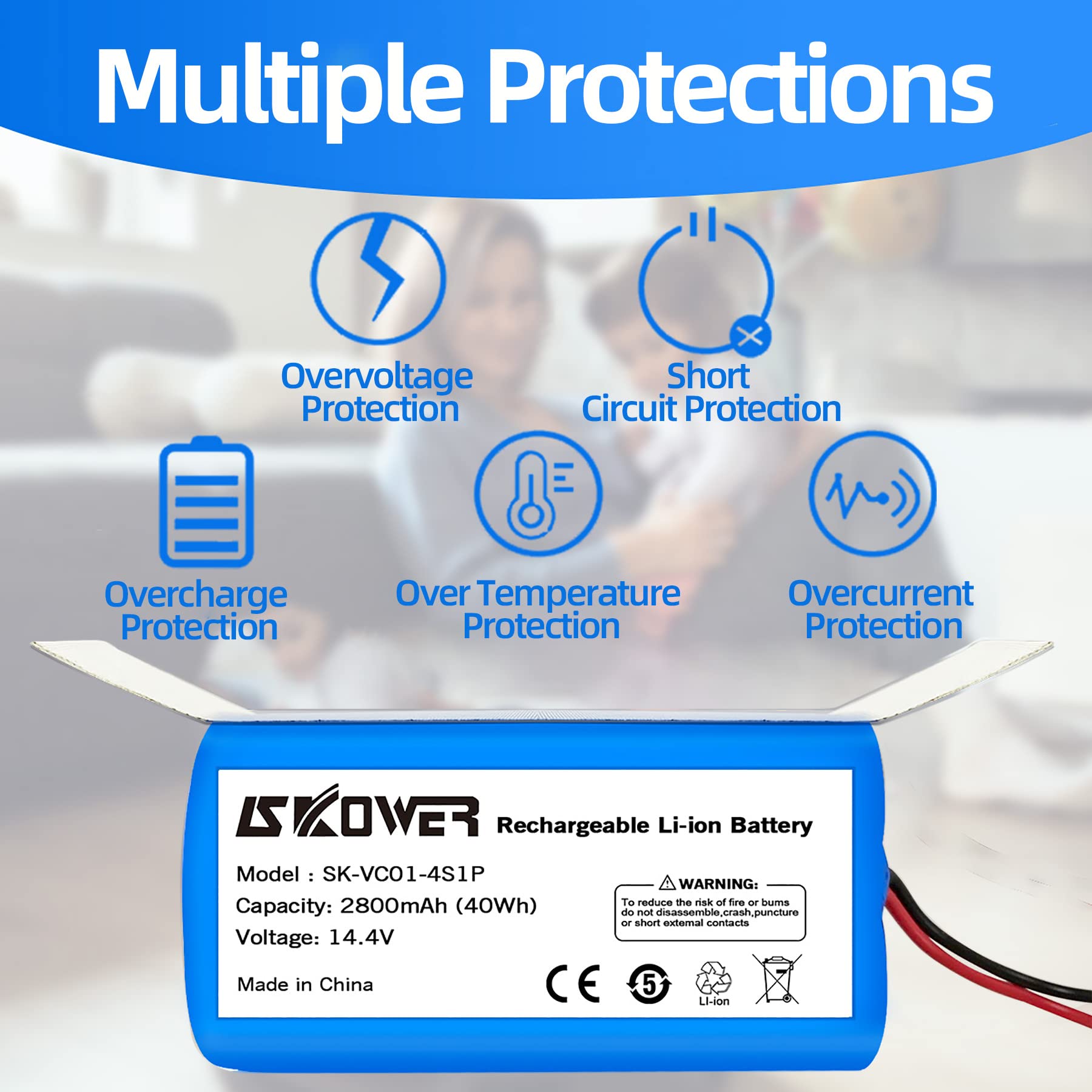 SKOWER 14.4V 2800mAh Replacement Battery Compatible with Coredy R300 500 550+ R650 R3500 R3500S X500 Amarey A900 Goovi D380 C800 Shark RV750 Eufy RoboVac 11S Robot Vacuum Battery