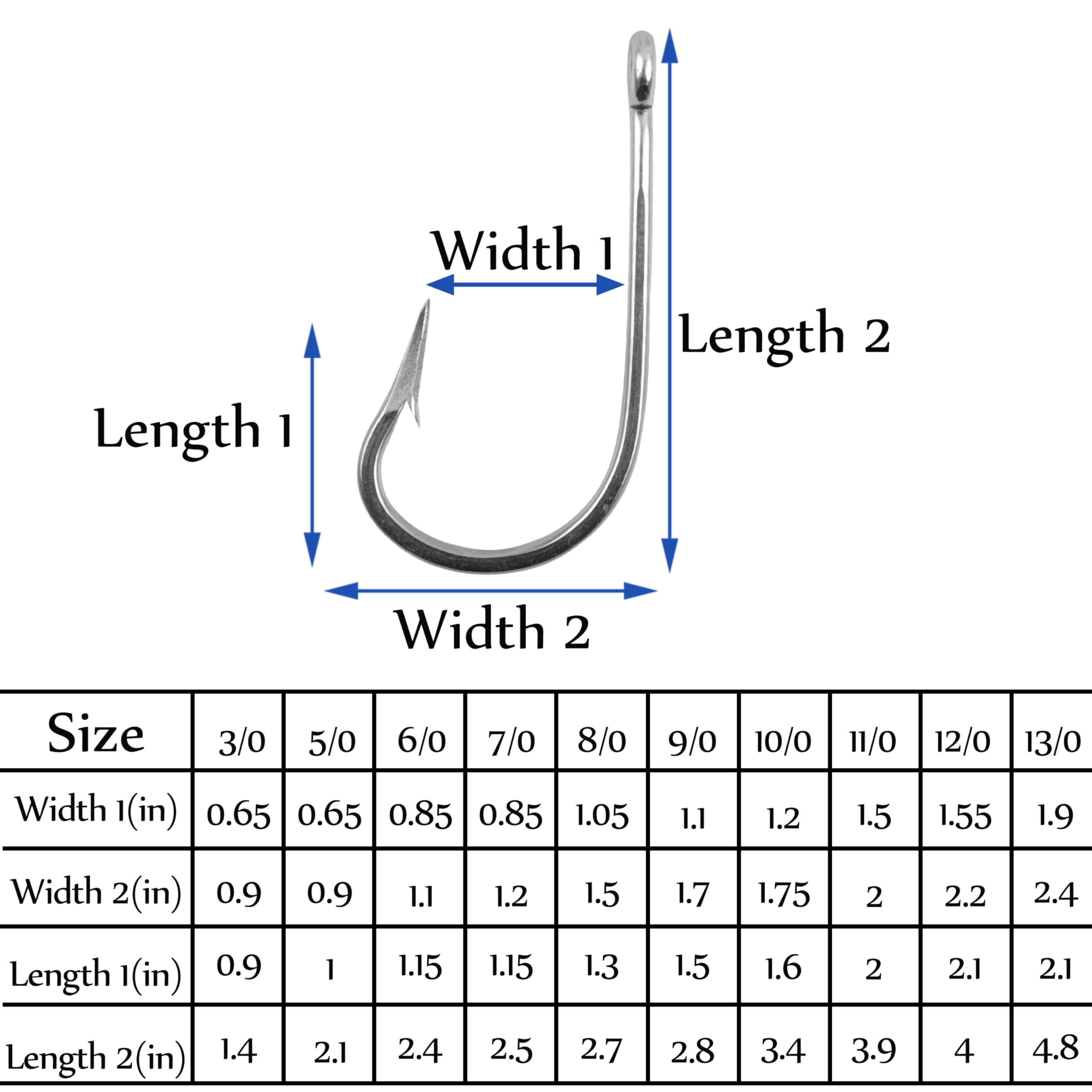 Saltwater Fishing Hooks Southern Tuna Hooks, 15pcs Big Game Hooks Trolling Hooks Stainless Steel Fishing Hooks Forged Extra 6X Strong Circle Hooks Ultra Sharp Knife Point Hooks