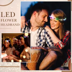 70 Pcs LED Flower Crown LED Flower Wreath Headband Light up Headband LED Hair Accessories Crown Luminous Head Band Crown LED Tiara Glow Floral Headpiece Flower Headdress for Women Girls Wedding Party