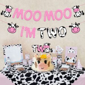 Moo Moo I’m Two Birthday Decoration Cow Theme 2nd Birthday Banner Cow Two Cake Topper Kids Boy Girl’s Happy Second Birthday Party Supplies Glitter Pink Decor