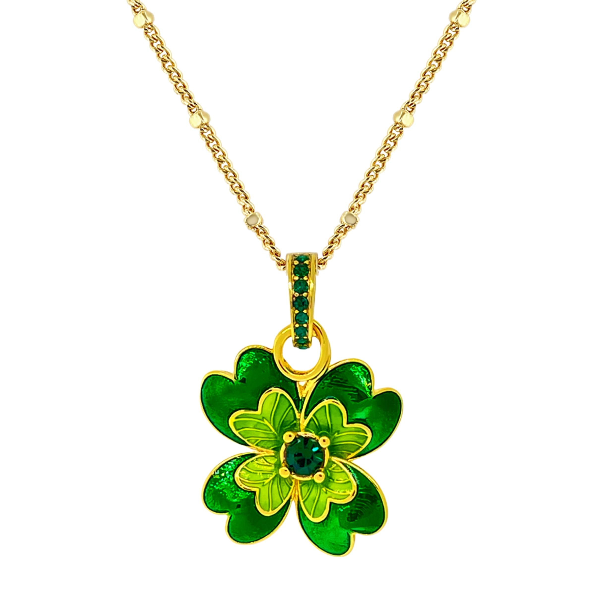 Ritzy Couture DeLuxe Lucky Clover St Patricks Enhancer Charm with 16" Chain -18k Gold Plating