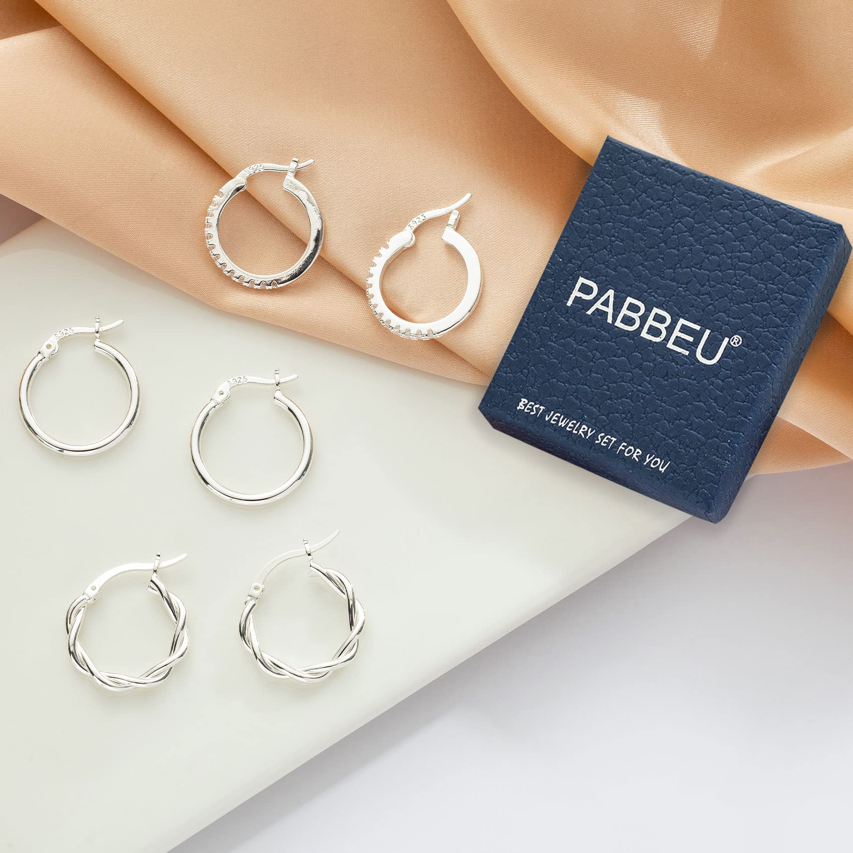 PABBEU Sterling Silver Hoop Earrings for Women S925 Small Silver Hoop Earrings Tiny Hypoallergenic Silver Small Hoop Earrings Set for Women Men 13/15 /20mm