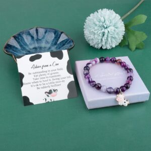 Cow Gifts for Cow Lovers Women Cow Bracelet Advice from a Cow Jewelry Cow Mom Gifts Cow Owner Gift (White)