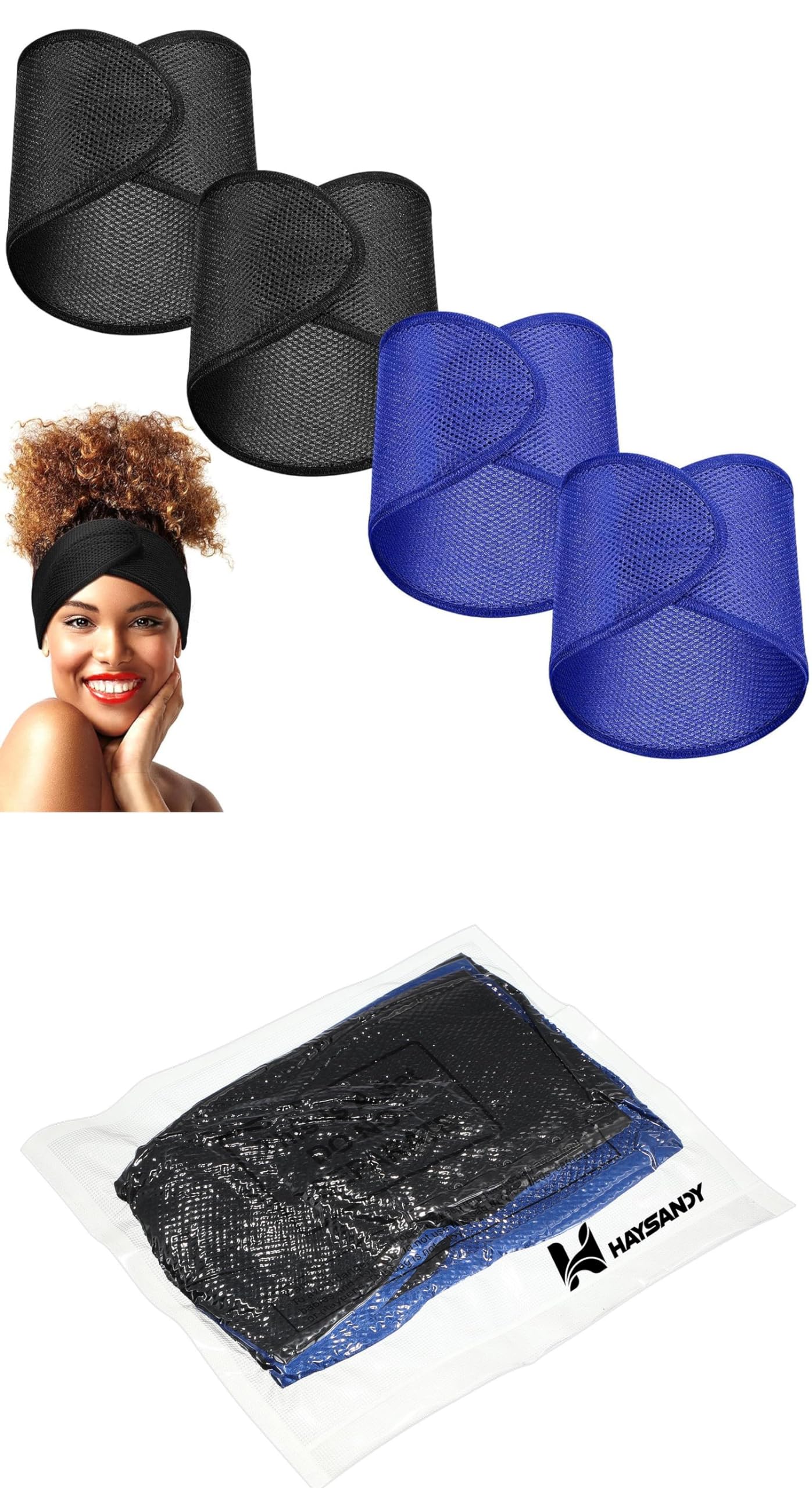 Haysandy Hair Wrap, 4 Pieces Mesh Hair Wrap for Black Women - Face Wash Makeup Hair Accessories Headbands (Black, Blue, 1 Count Pack of 1)