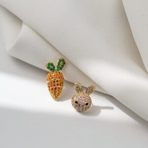 Funny Easter Bunny And Carrot Stud Earrings All CZ Stones Stud Earrings For Women