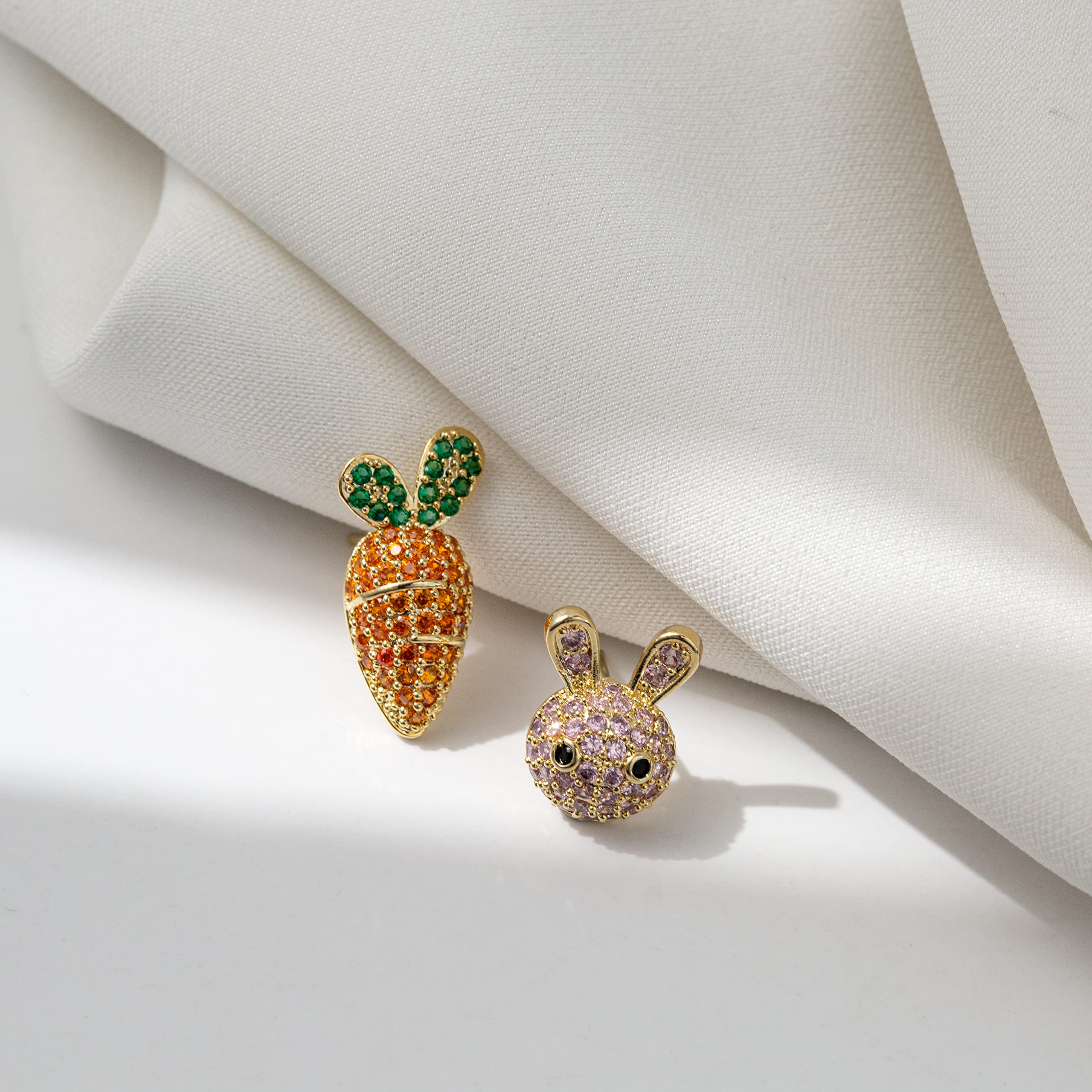 Funny Easter Bunny And Carrot Stud Earrings All CZ Stones Stud Earrings For Women