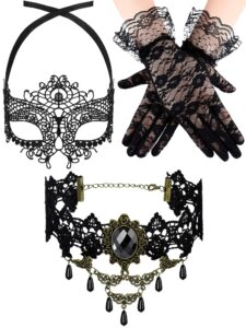 boao masquerade costume set for women, lace masquerade mask gloves black gothic choker necklace cosplay accessories (elegant style)