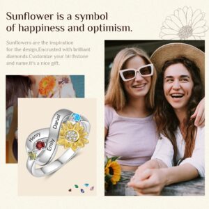 Sunflower Promise Ring for Women Personalized Infinity Ring with Simulated Birthstones Custom Name Engagement Rings Jewelry Gifts for Mom Wife Her(3 Stone,6)