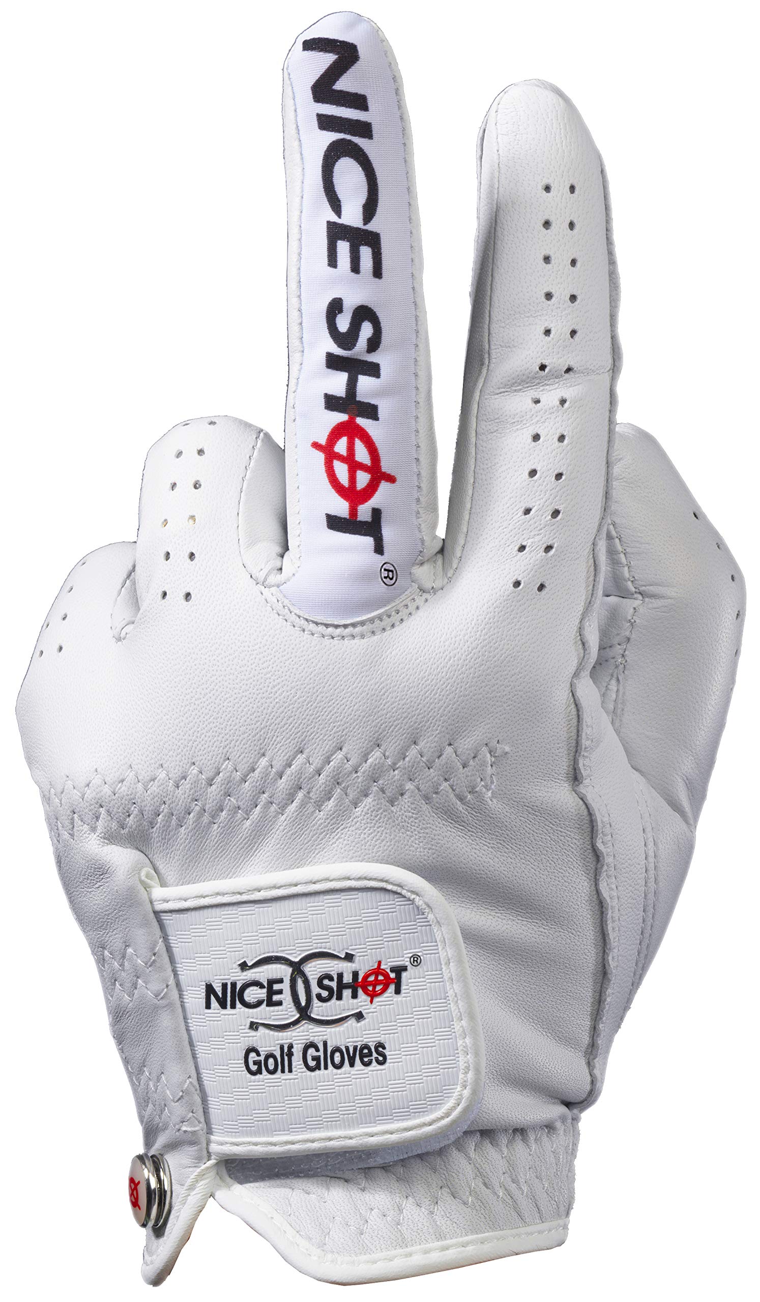 Nice Shot Bundle The Bird Men's Right Hand Cadet Medium White Cabretta Leather Golf Glove Patented Design Golf Tees - Express Yourself - 3 1/4 Inch Golf Tees - 12 Pack